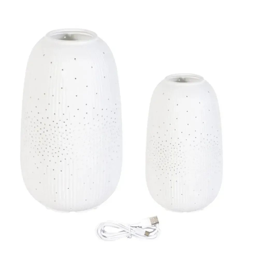 Evergreen LED Porcelain Lantern White Set of 2 Decorative Indoor Outdoor NEW